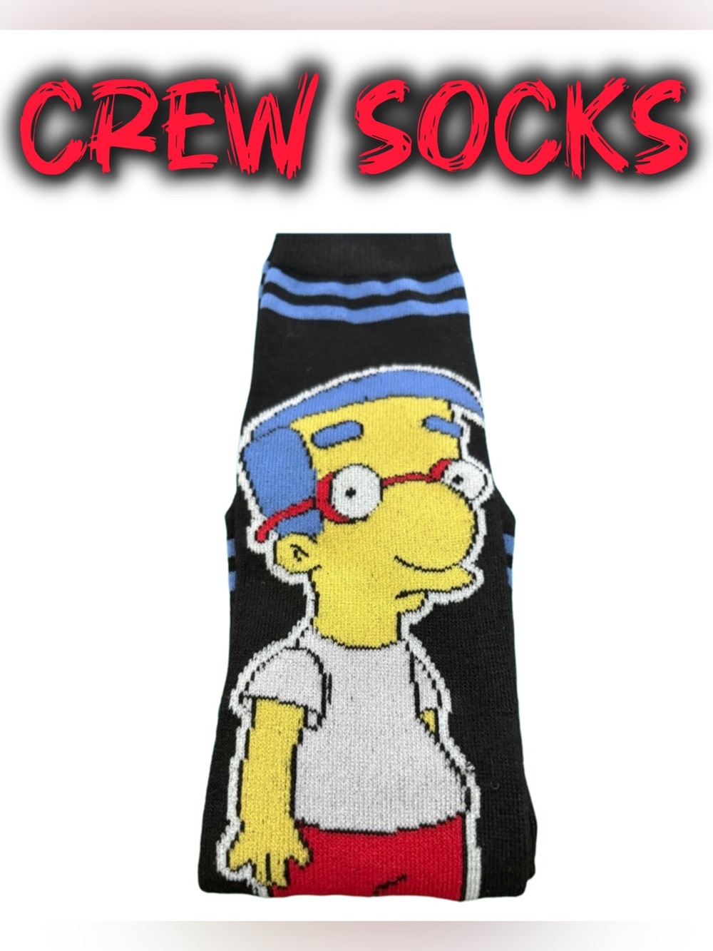 Milhouse The Simpsons Crew Novelty Socks - Size 6-13 New